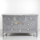 Mother Of Pearl Inlay Floral 7 Drawers Chest Dark Grey | Mother Of Pearl Inlay Floral 7 Drawers Dresser Dark Grey